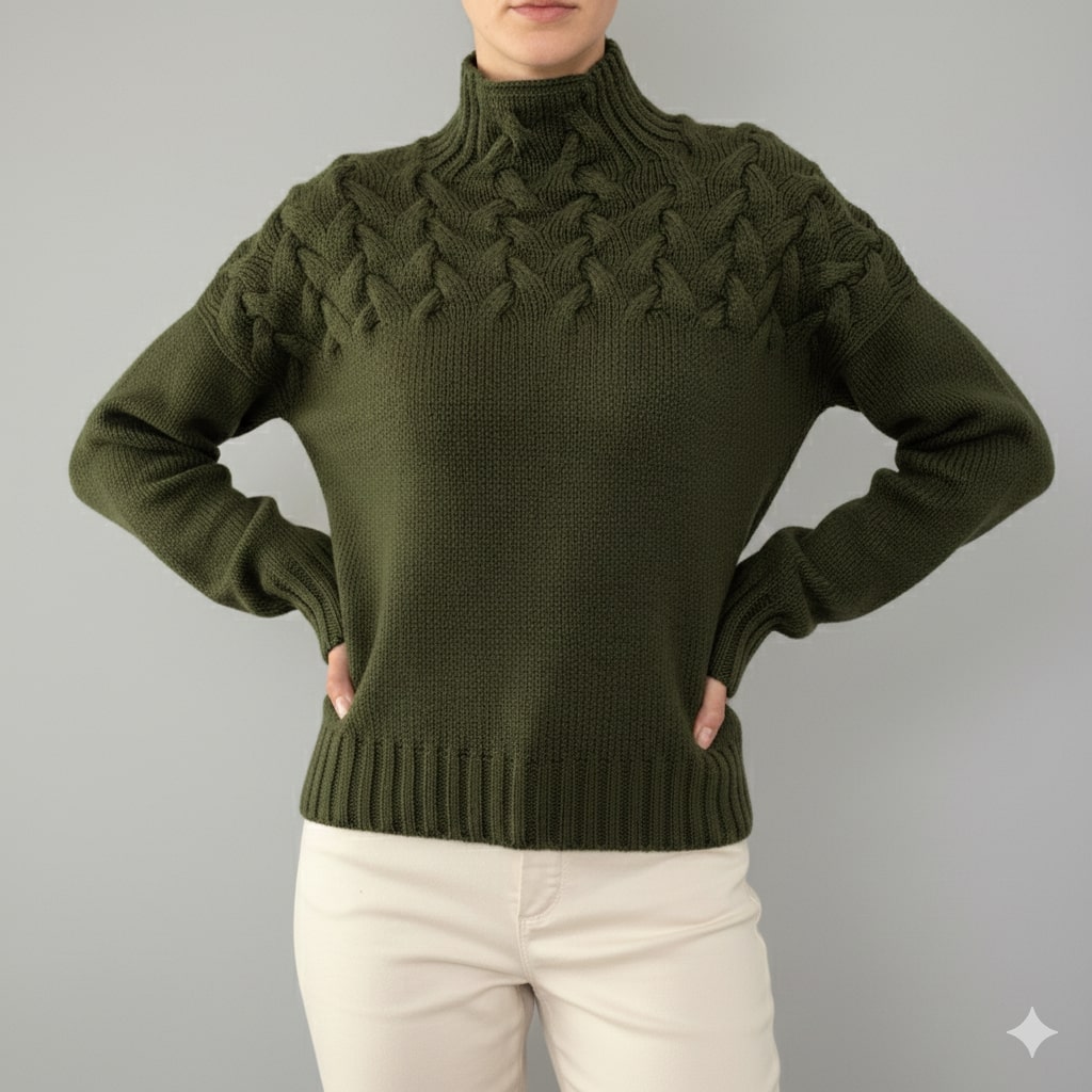 Marie Women’s Knit Jumper – Textured Soft High-Neck Pullover
