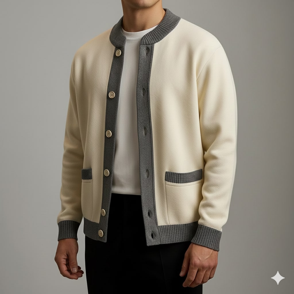 Holand Men’s Cardigan – Two-Tone Button Placket Knitted Cardigan