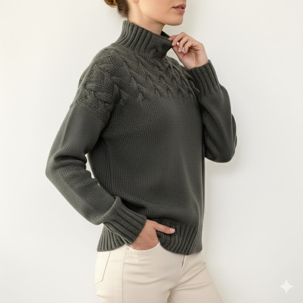 Marie Women’s Knit Jumper – Textured Soft High-Neck Pullover