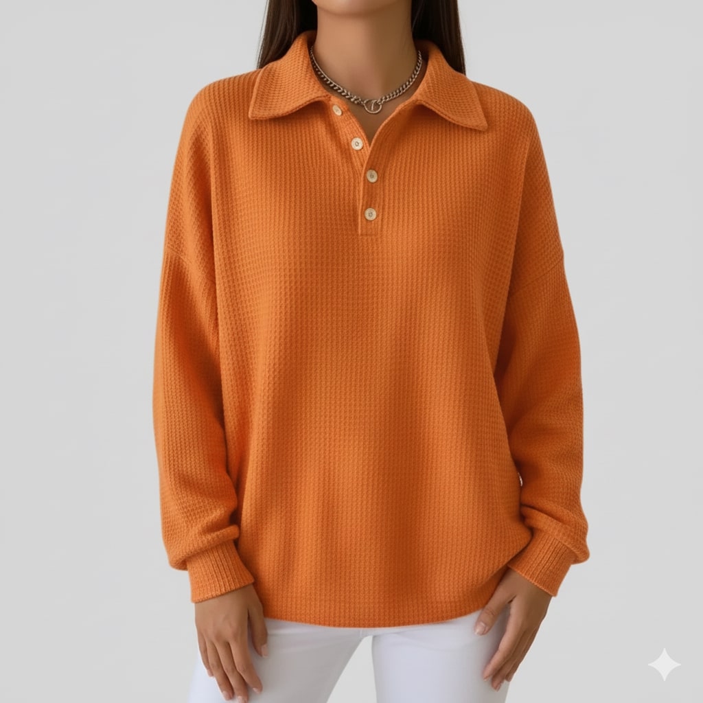 Jenny Women’s Knit Polo Sweater – Soft Ribbed Texture with Feminine Drape