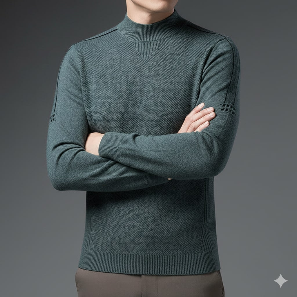 Tomas Men’s Knit Sweater – Jacquard Knit Mock-Neck Pullover