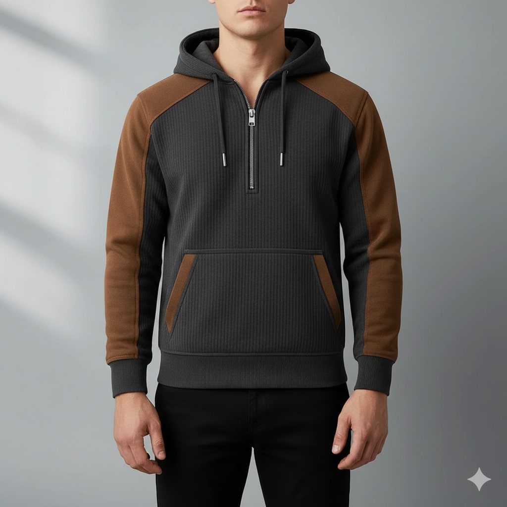 Colton Men’s Quarter-Zip Hoodie – Corduroy Cotton Blend Sweatshirt