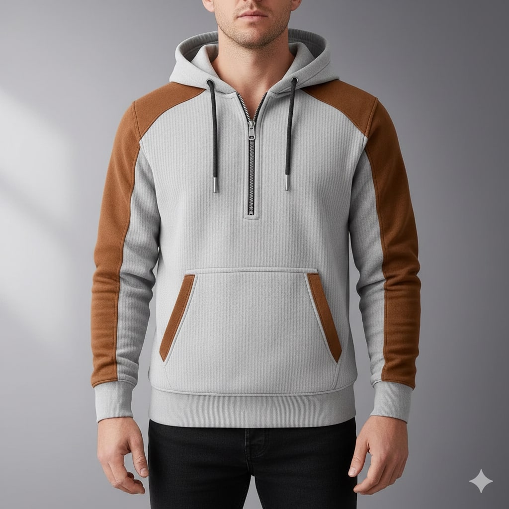Colton Men’s Quarter-Zip Hoodie – Corduroy Cotton Blend Sweatshirt