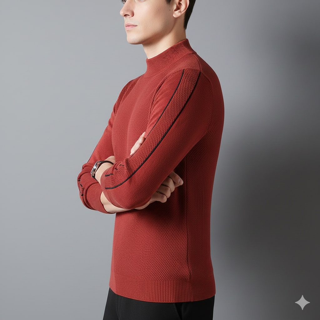 Tomas Men’s Knit Sweater – Jacquard Knit Mock-Neck Pullover