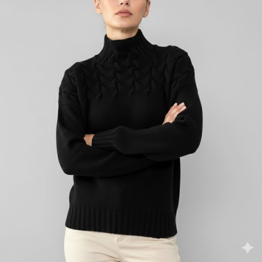 Marie Women’s Knit Jumper – Textured Soft High-Neck Pullover
