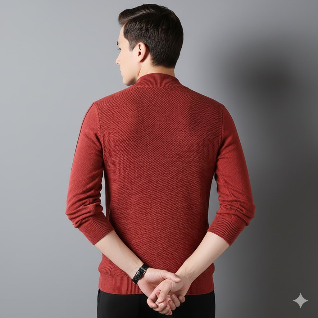 Tomas Men’s Knit Sweater – Jacquard Knit Mock-Neck Pullover