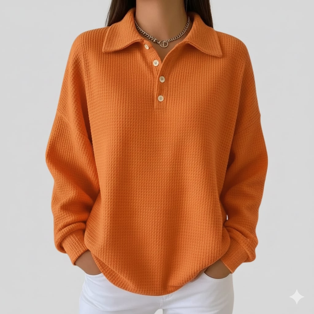 Jenny Women’s Knit Polo Sweater – Soft Ribbed Texture with Feminine Drape