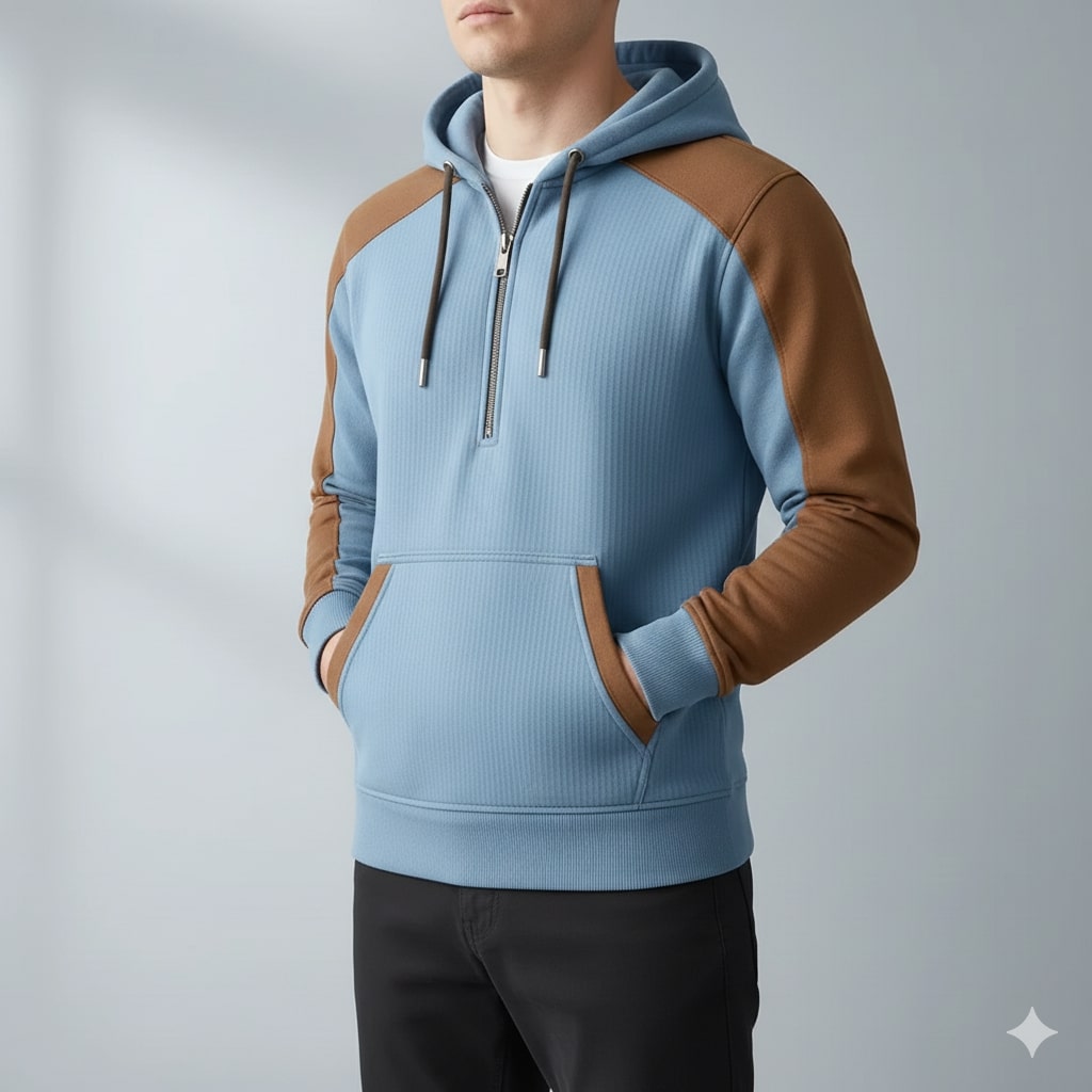 Colton Men’s Quarter-Zip Hoodie – Corduroy Cotton Blend Sweatshirt