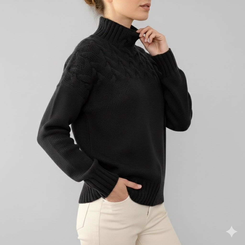 Marie Women’s Knit Jumper – Textured Soft High-Neck Pullover