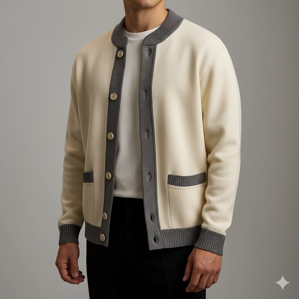 Holand Men’s Cardigan – Two-Tone Button Placket Knitted Cardigan