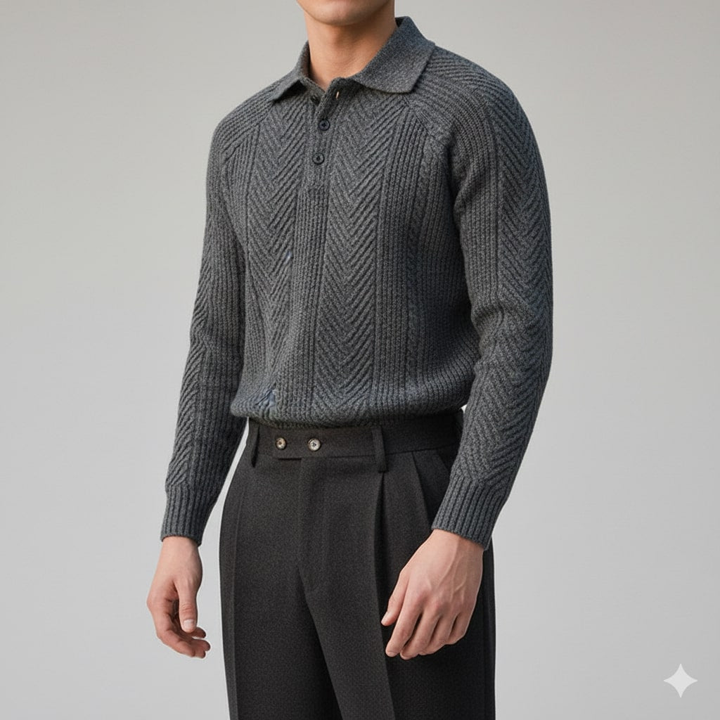 Darwin Men’s Knit Polo Sweater – Wool-Blend Cable Knit Pullover