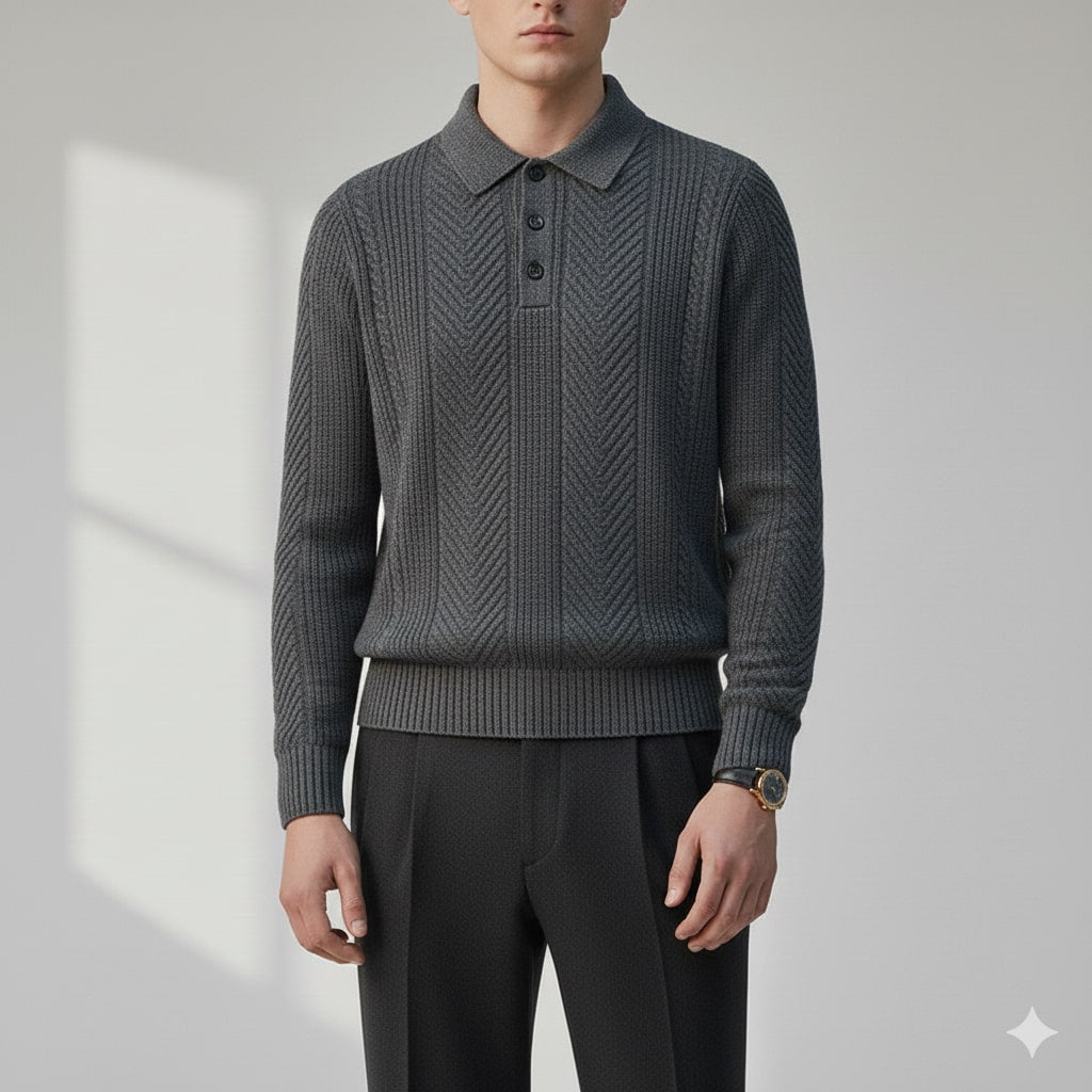 Darwin Men’s Knit Polo Sweater – Wool-Blend Cable Knit Pullover
