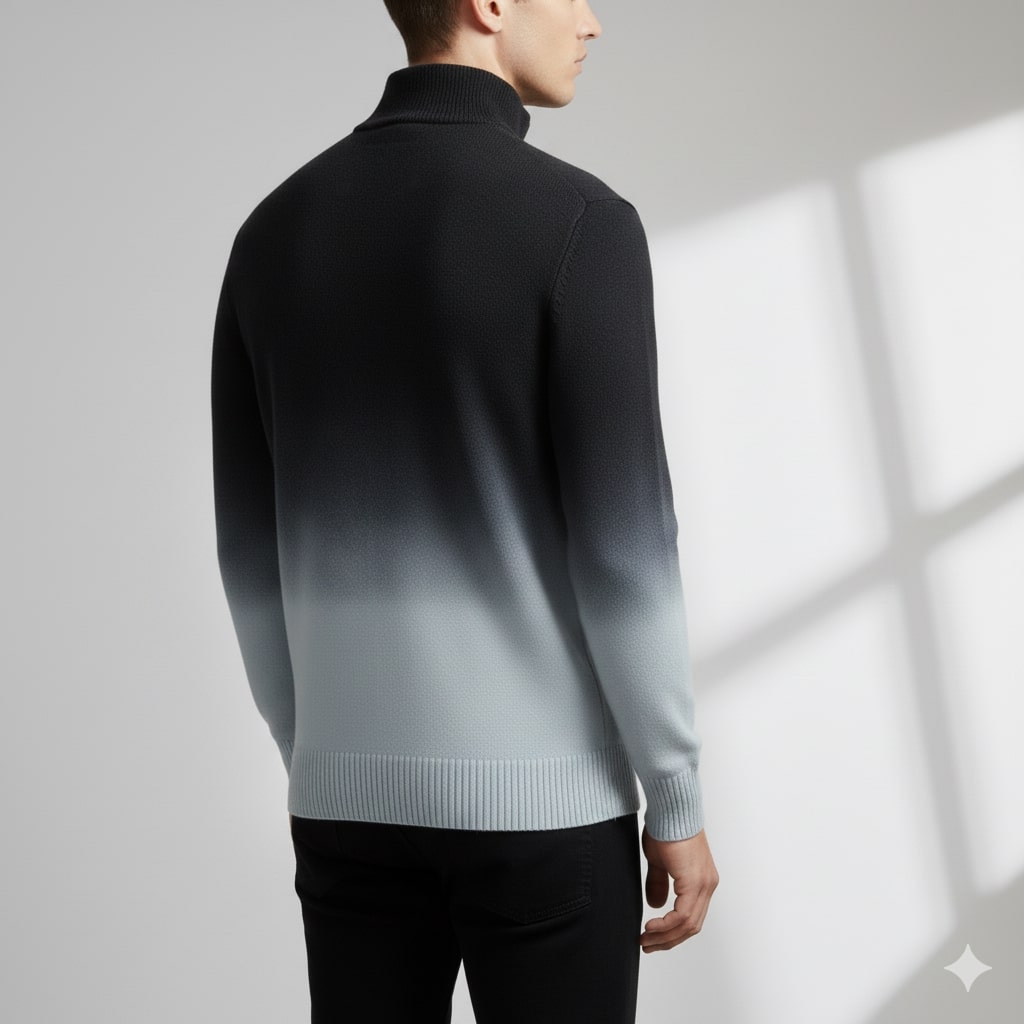 Akhie Men’s Wool Pullover – Gradient Ombre Quarter-Zip Sweater