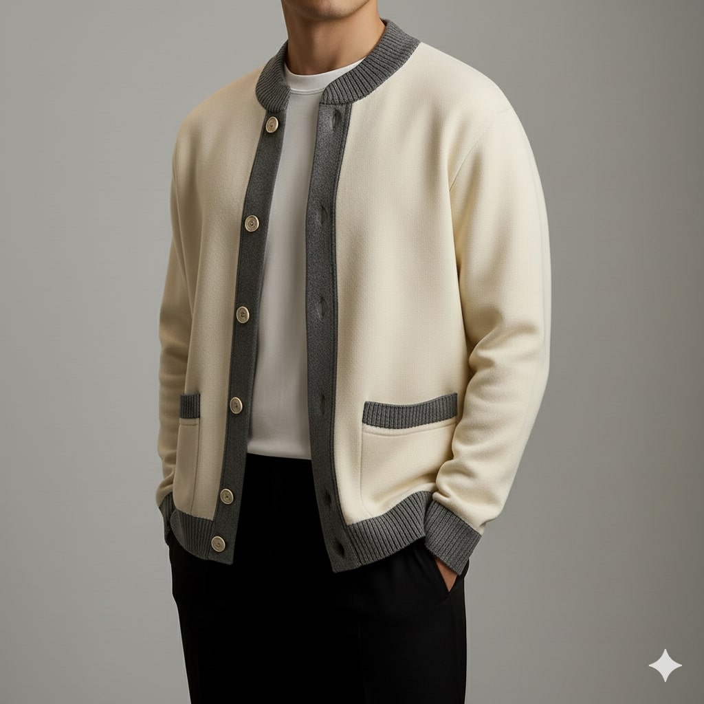 Holand Men’s Cardigan – Two-Tone Button Placket Knitted Cardigan