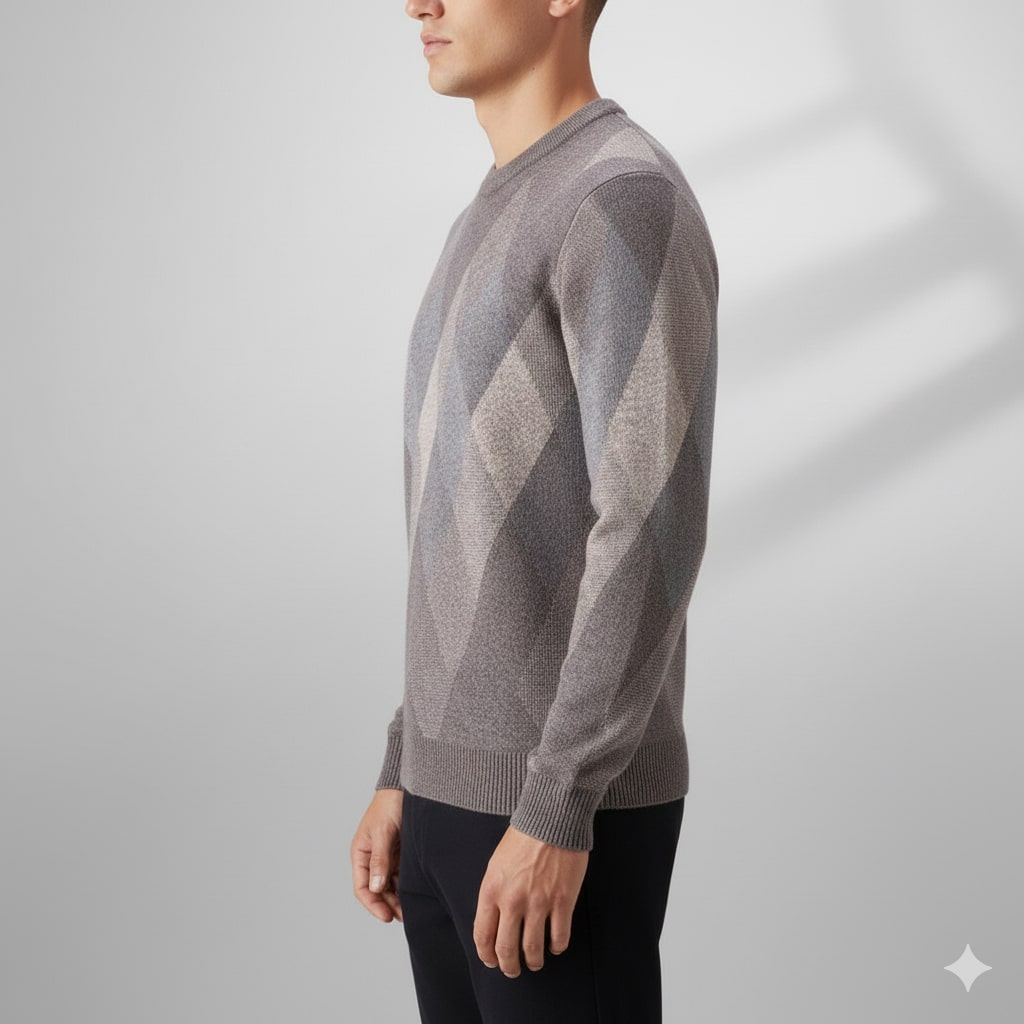 Esteban Men’s Knit Sweater – Wool-Blend Argyle Crewneck Jumper