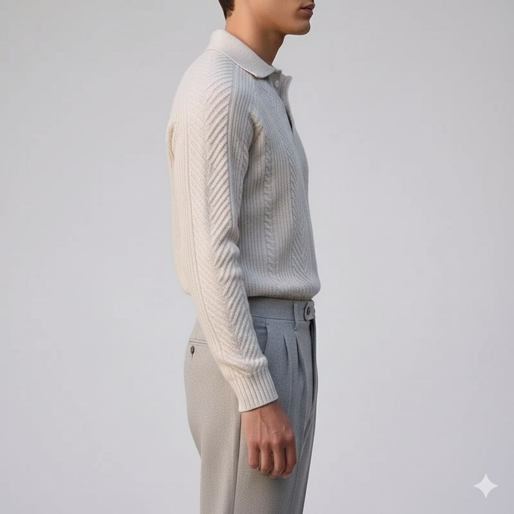 Darwin Men’s Knit Polo Sweater – Wool-Blend Cable Knit Pullover