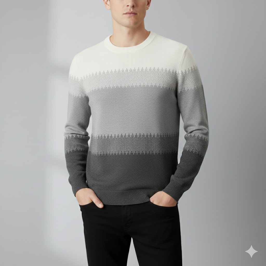 Nolan Men’s Wool Sweater – Lightweight Ultra-Fine Knit with Tonal Gradient