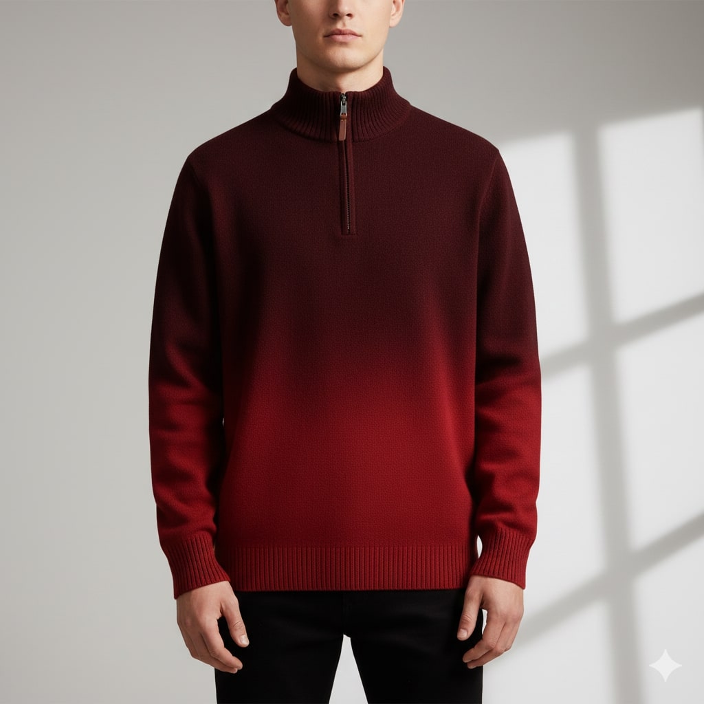 Akhie Men’s Wool Pullover – Gradient Ombre Quarter-Zip Sweater
