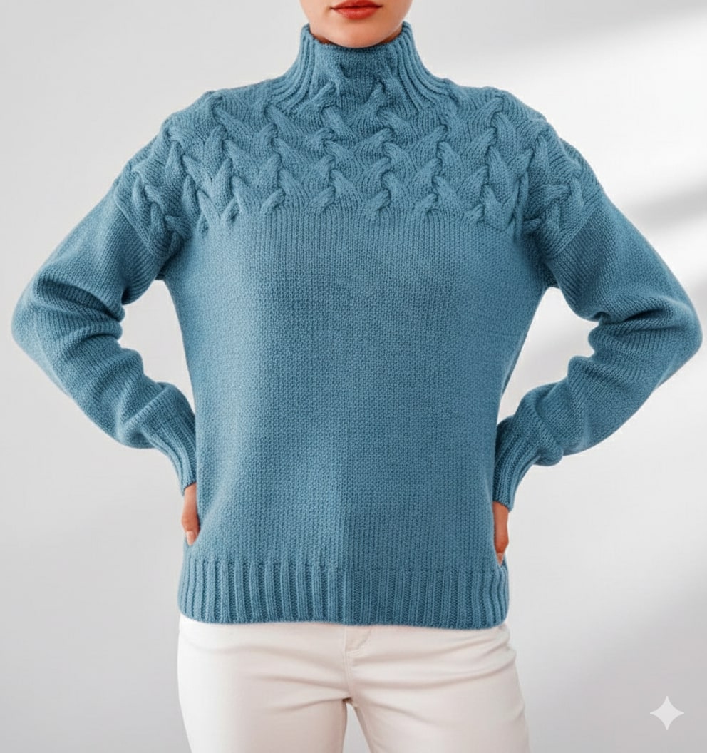 Marie Women’s Knit Jumper – Textured Soft High-Neck Pullover