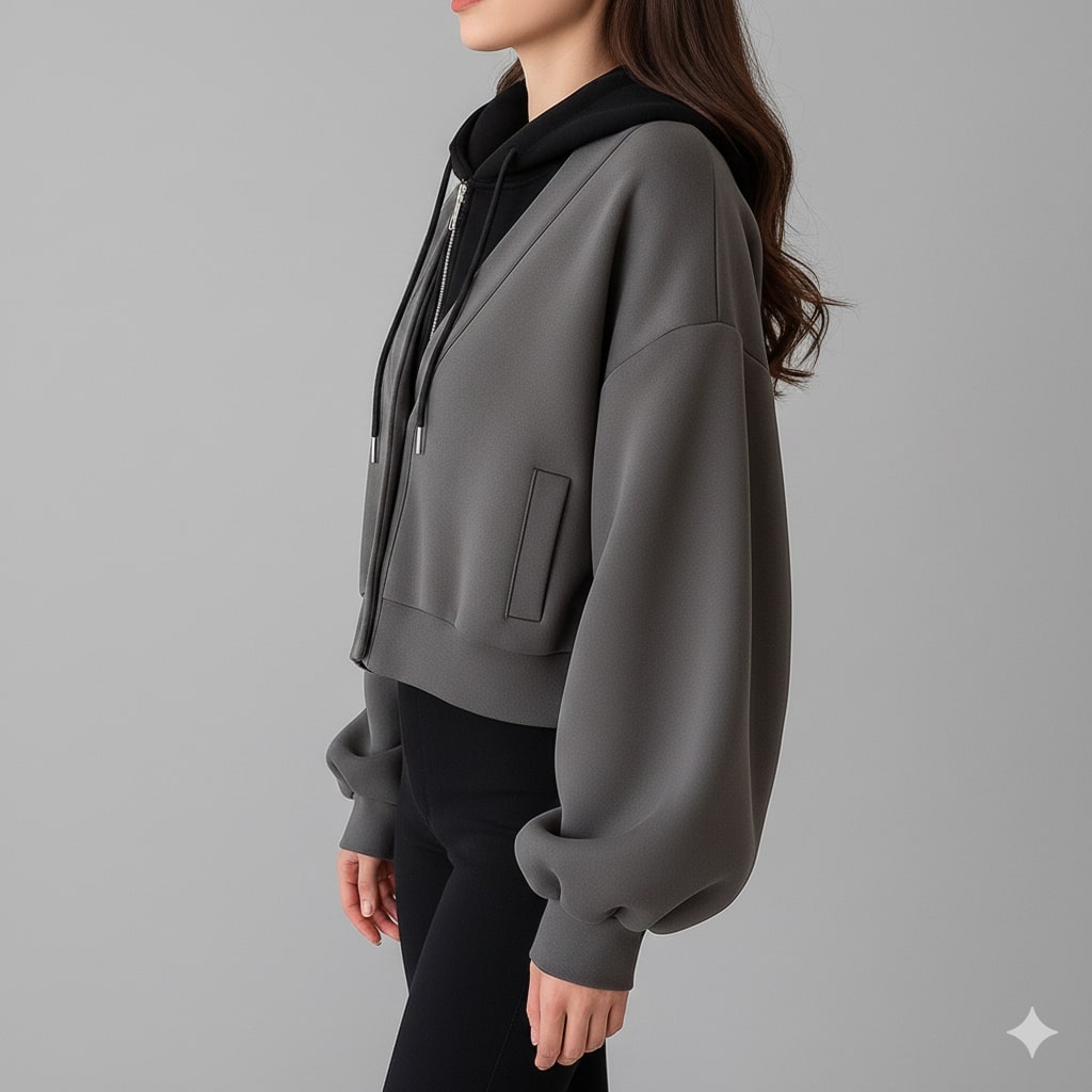 Marissa Women’s Cropped Cardigan – Puff Sleeve Hooded Cardigan