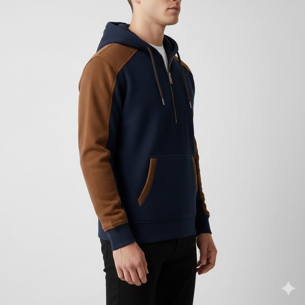 Colton Men’s Quarter-Zip Hoodie – Corduroy Cotton Blend Sweatshirt