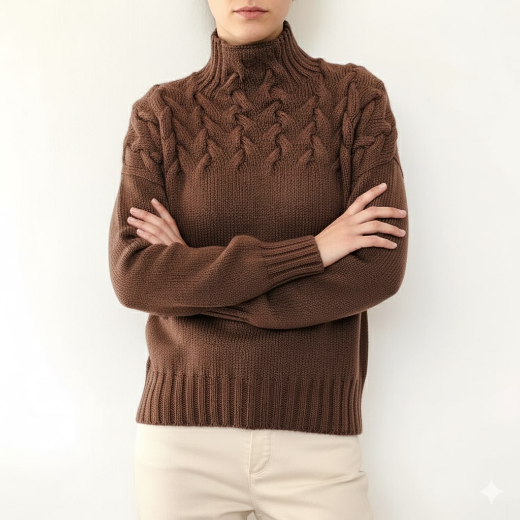 Marie Women’s Knit Jumper – Textured Soft High-Neck Pullover