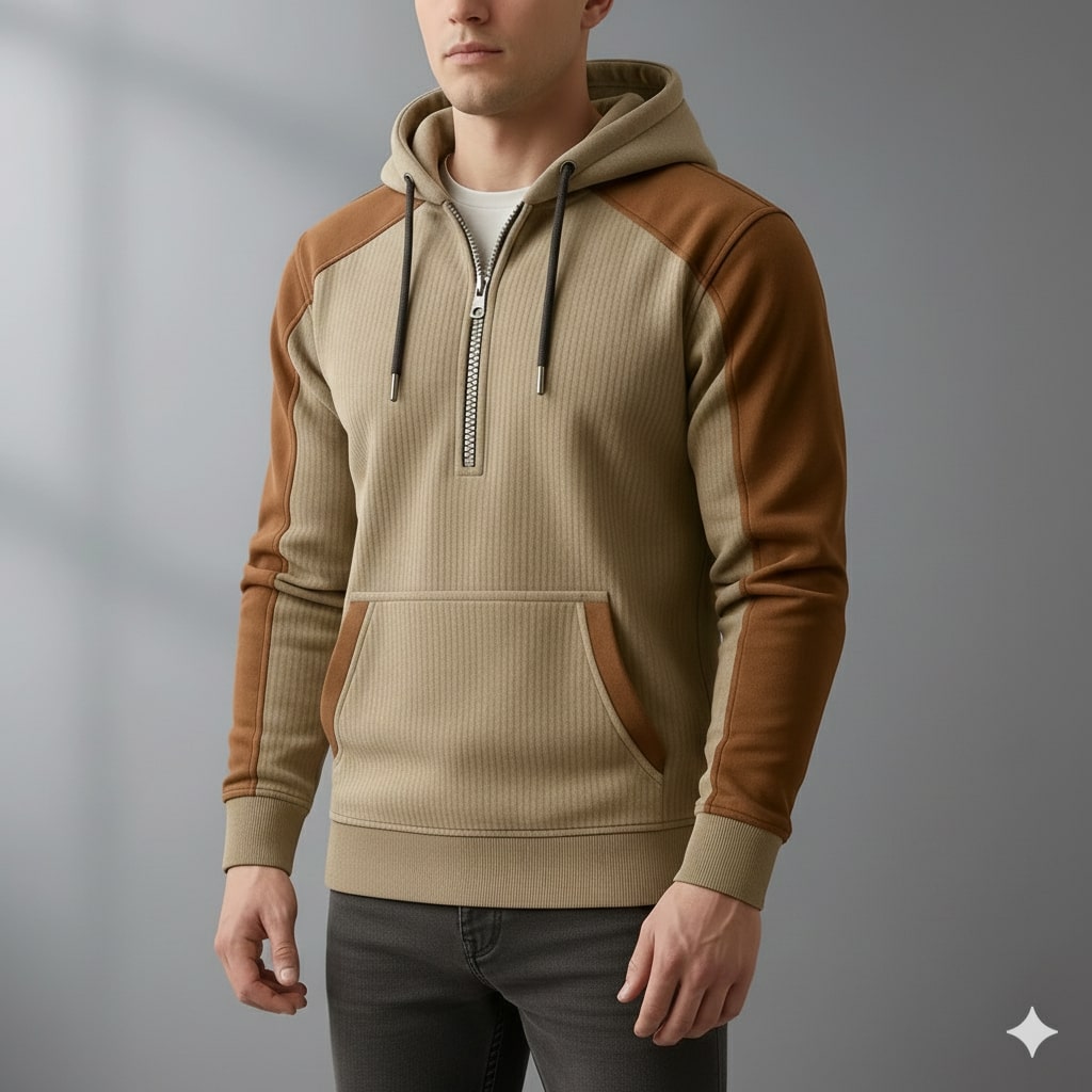 Colton Men’s Quarter-Zip Hoodie – Corduroy Cotton Blend Sweatshirt