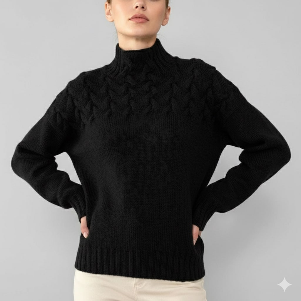 Marie Women’s Knit Jumper – Textured Soft High-Neck Pullover