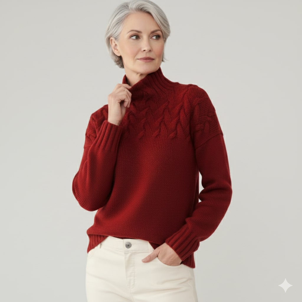 Marie Women’s Knit Jumper – Textured Soft High-Neck Pullover