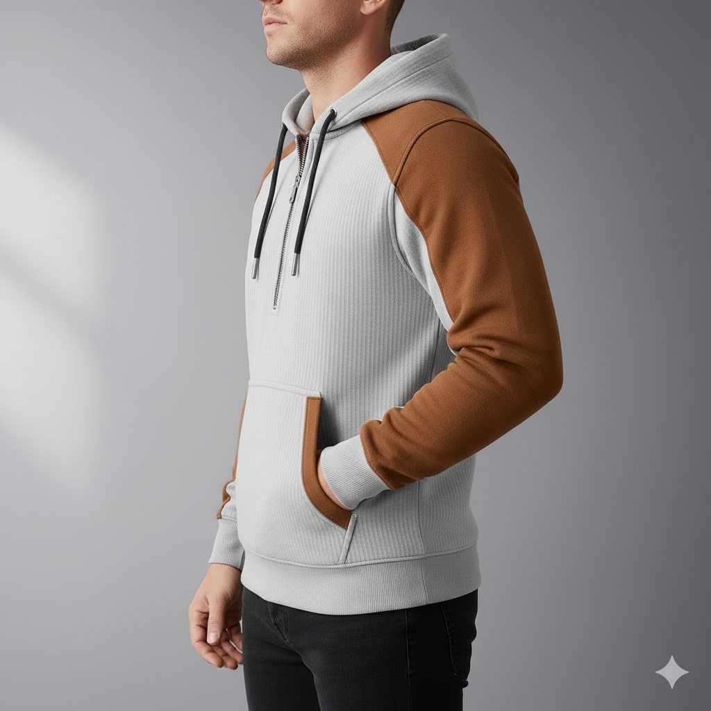 Colton Men’s Quarter-Zip Hoodie – Corduroy Cotton Blend Sweatshirt