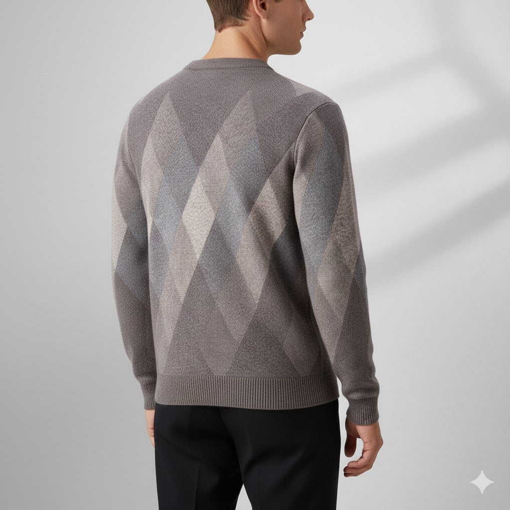 Esteban Men’s Knit Sweater – Wool-Blend Argyle Crewneck Jumper