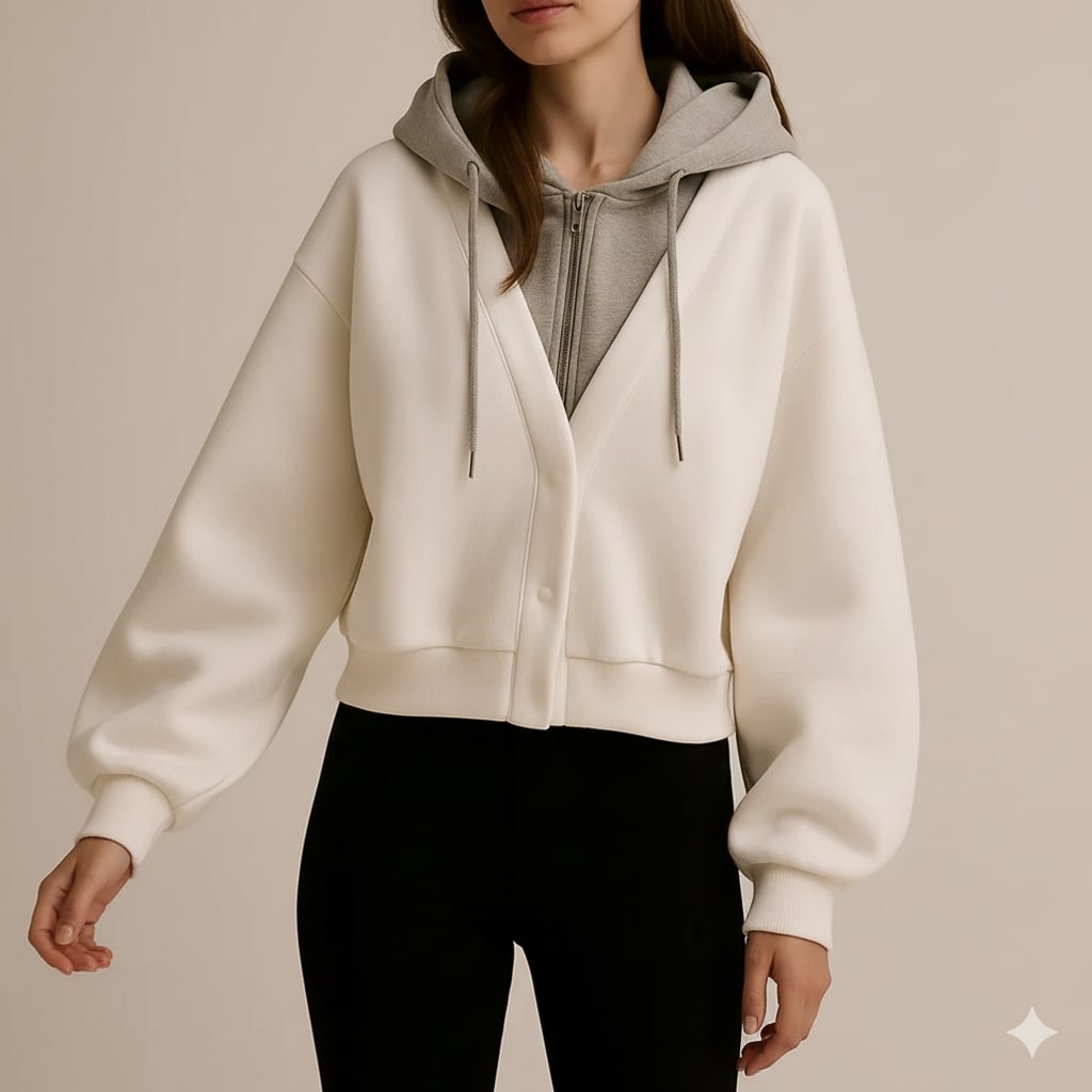Marissa Women’s Cropped Cardigan – Puff Sleeve Hooded Cardigan