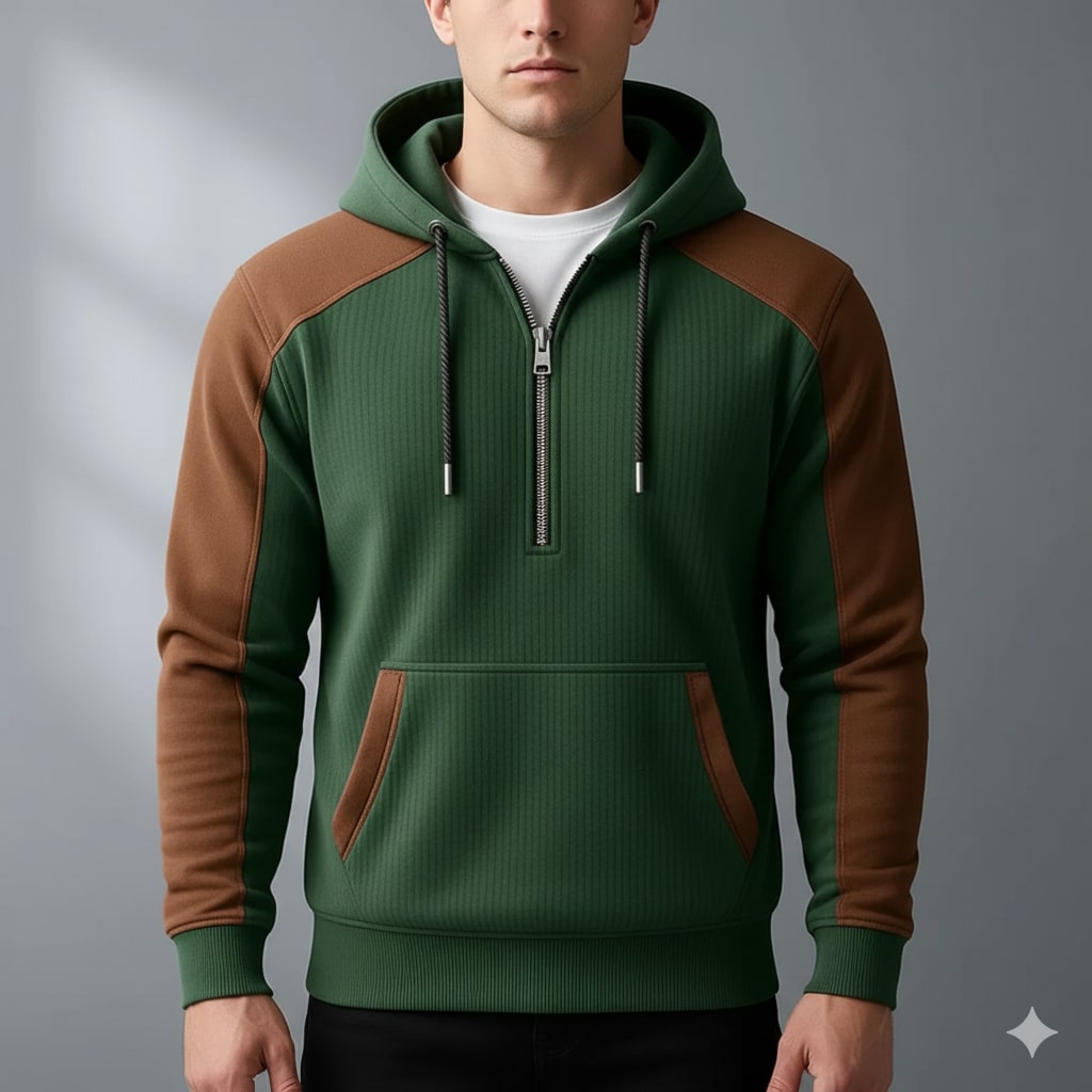 Colton Men’s Quarter-Zip Hoodie – Corduroy Cotton Blend Sweatshirt