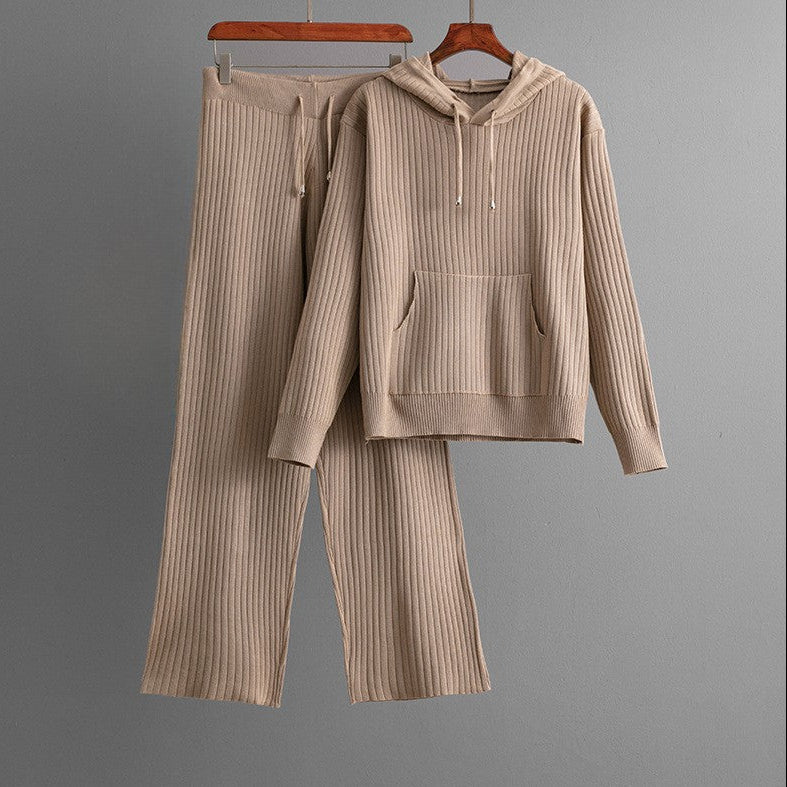 Natalia Women’s Ribbed Lounge Set – Cotton-Blend Hoodie & Drawstring Pants