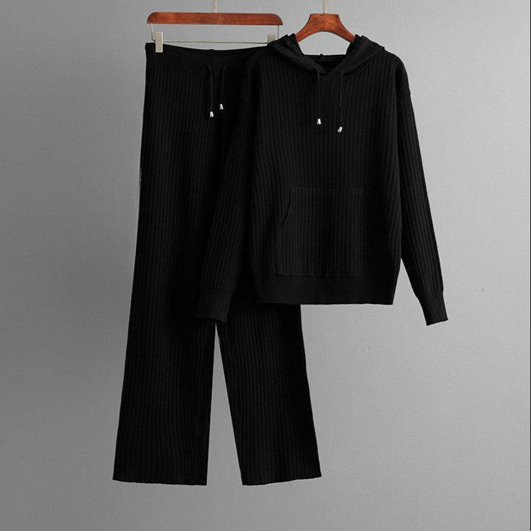 Natalia Women’s Ribbed Lounge Set – Cotton-Blend Hoodie & Drawstring Pants