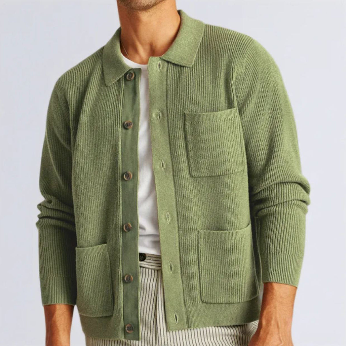 Sandro Men's Button-Up Knit Cardigan – Soft Knit with Tailored Fit and Pockets