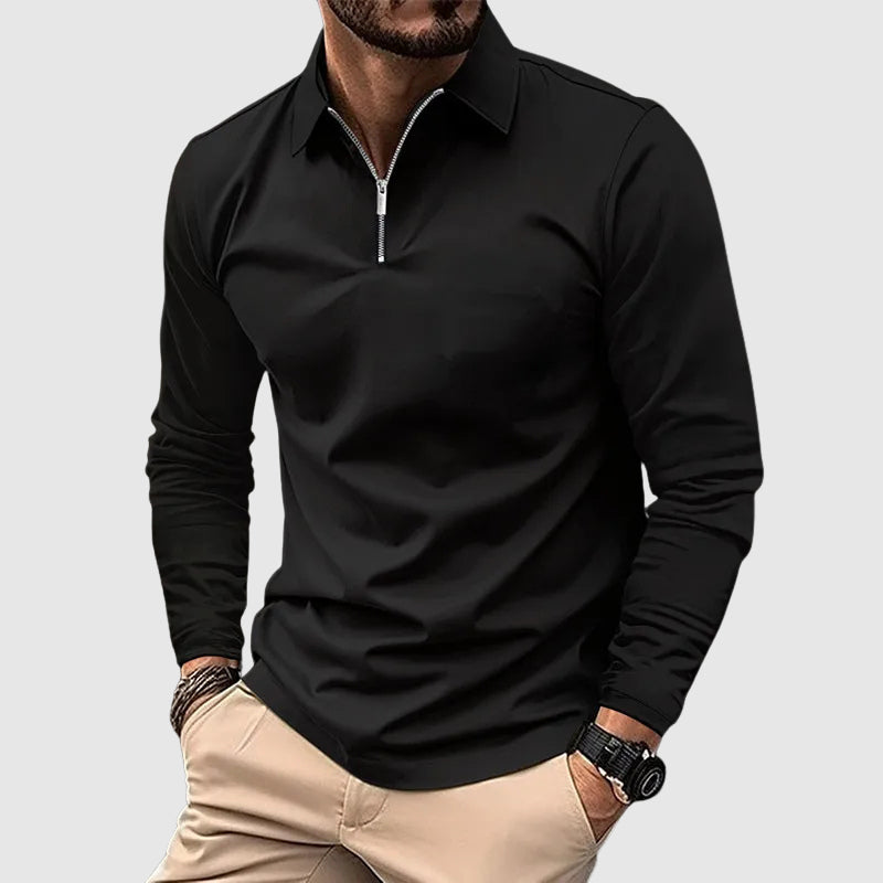 Ethan Men’s Long Sleeve Shirt – Structured Collar Casual Zip Top