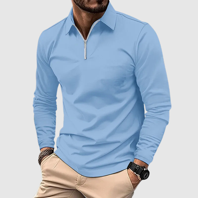 Ethan Men’s Long Sleeve Shirt – Structured Collar Casual Zip Top