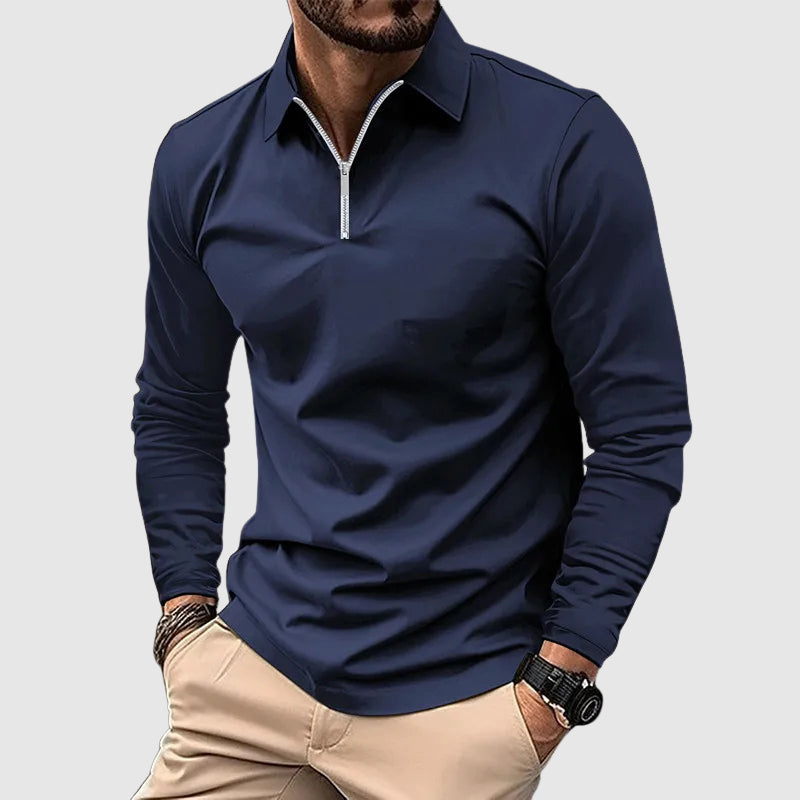 Ethan Men’s Long Sleeve Shirt – Structured Collar Casual Zip Top