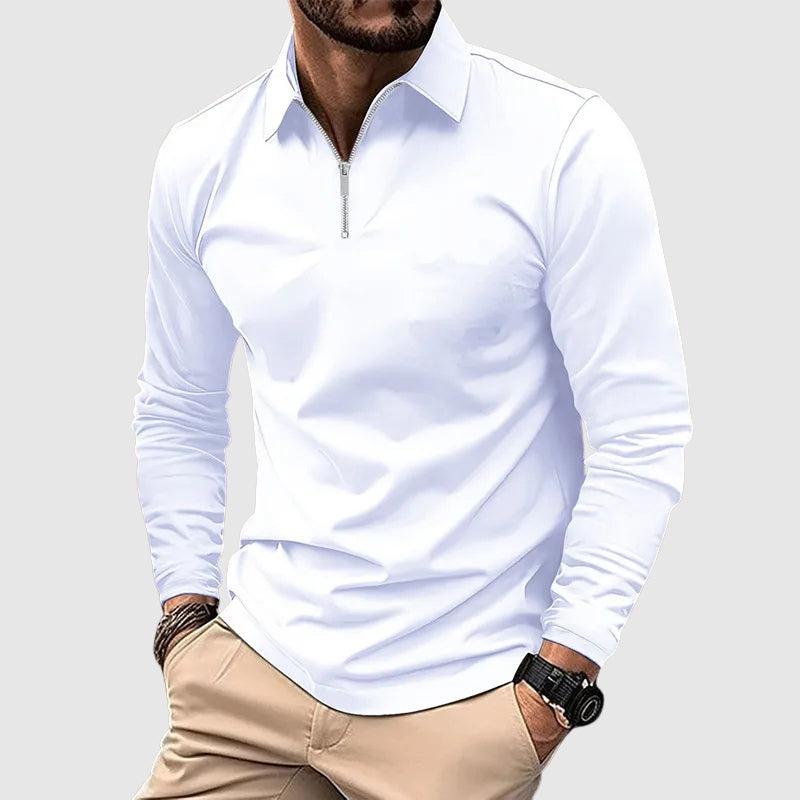 Ethan Men’s Long Sleeve Shirt – Structured Collar Casual Zip Top