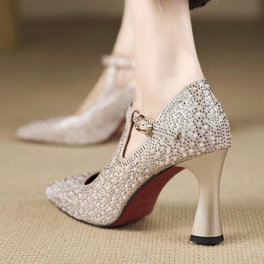 Tracey Women’s Rhinestone Heels – Satin Pointed Toe