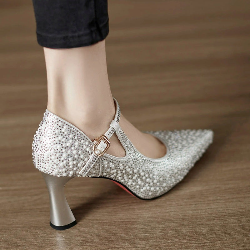 Tracey Women’s Rhinestone Heels – Satin Pointed Toe