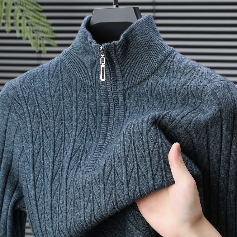 Canyon Men’s Quarter Zip Sweater – Wool Blend Knit with Ribbed Texture