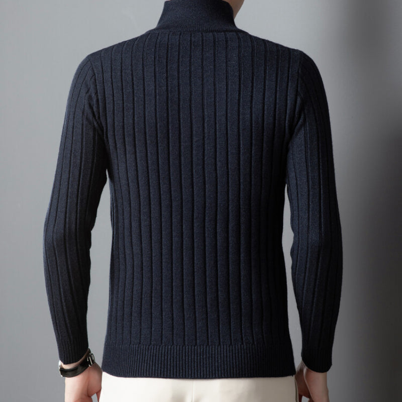 Canyon Men’s Quarter Zip Sweater – Wool Blend Knit with Ribbed Texture