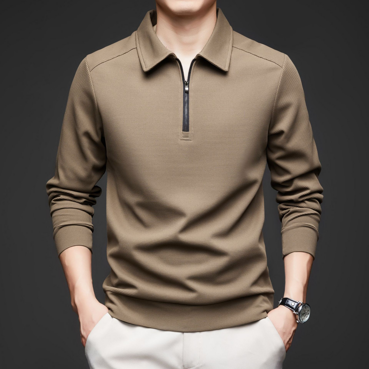 Easton Men’s Quarter Zip Pullover – Textured Stretch Knit Tailored Fit