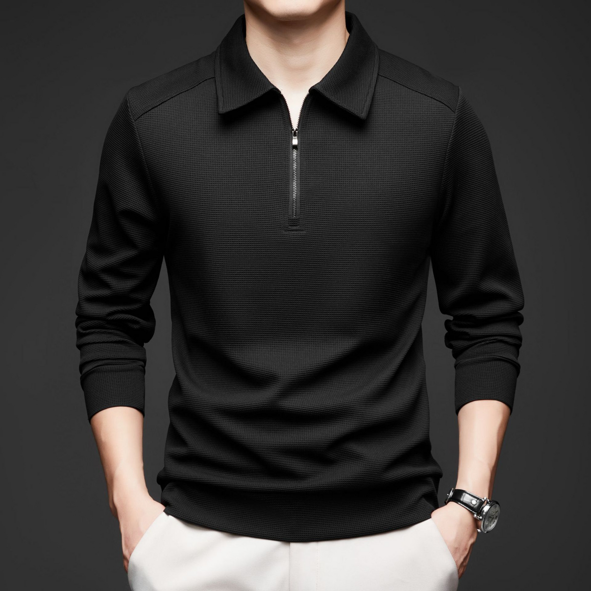 Easton Men’s Quarter Zip Pullover – Textured Stretch Knit Tailored Fit