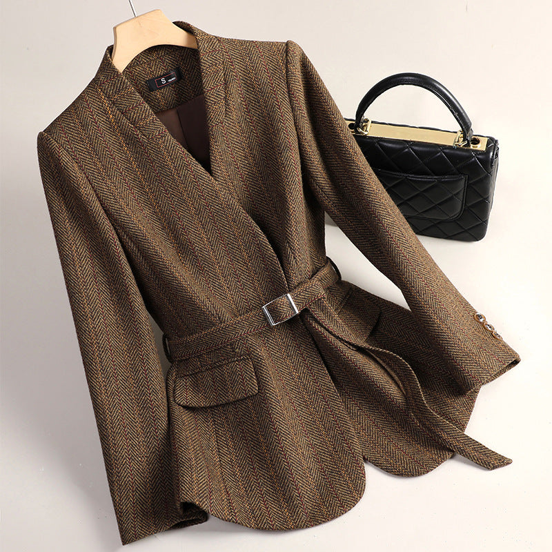 Aiko Women’s Wool Jacket – Kimono-Inspired Outerwear with Obi Belt