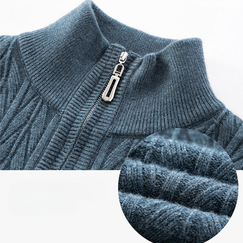 Canyon Men’s Quarter Zip Sweater – Wool Blend Knit with Ribbed Texture