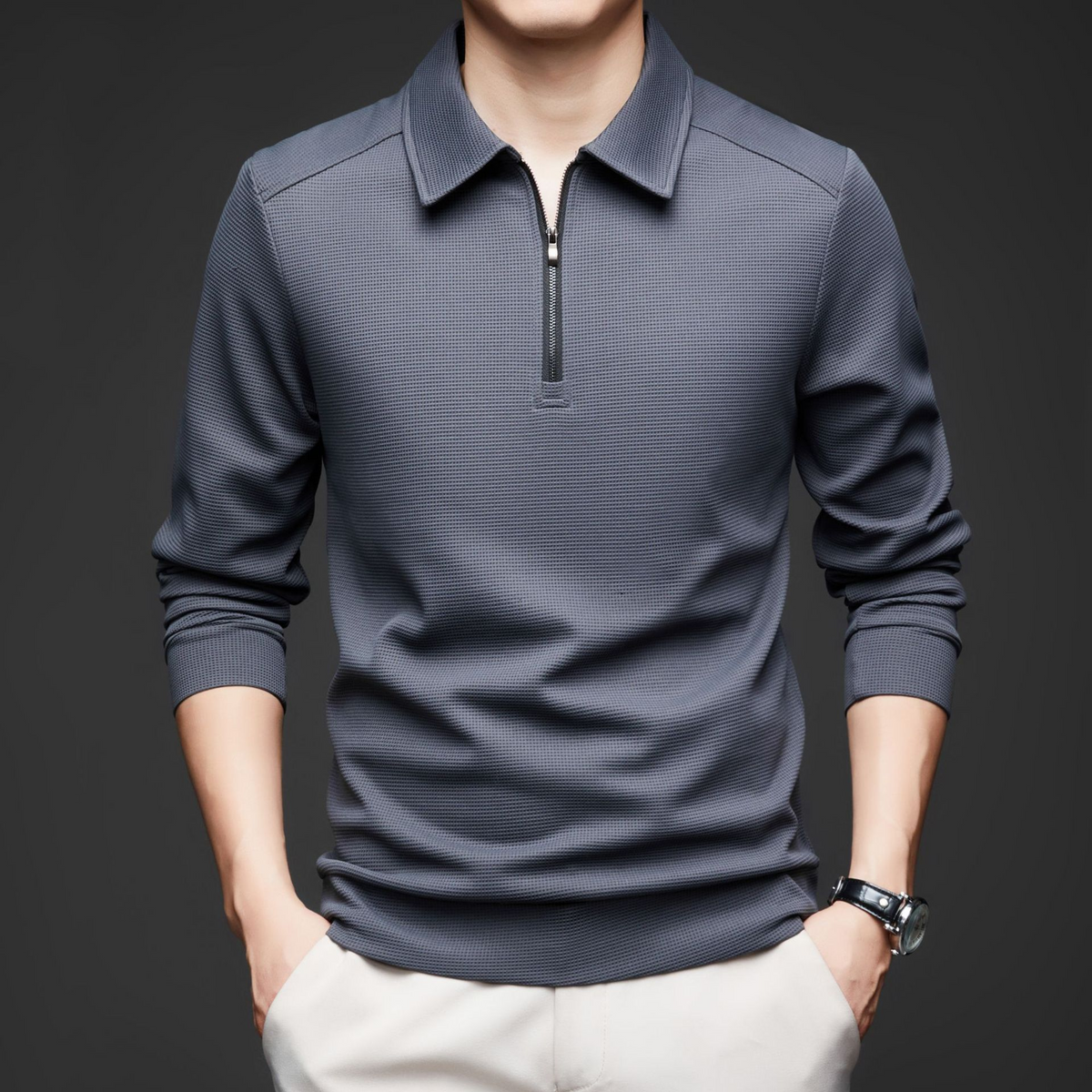 Easton Men’s Quarter Zip Pullover – Textured Stretch Knit Tailored Fit