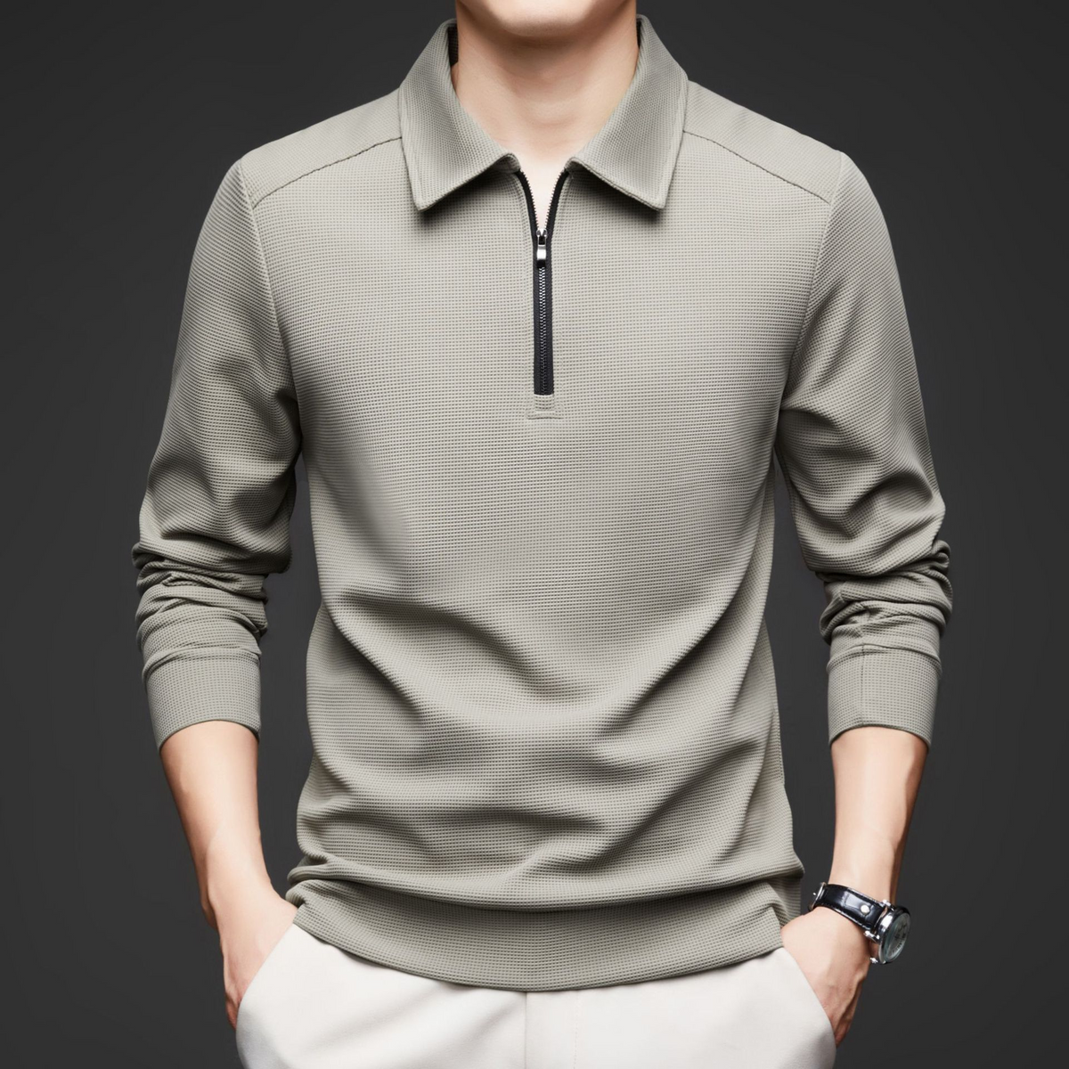 Easton Men’s Quarter Zip Pullover – Textured Stretch Knit Tailored Fit